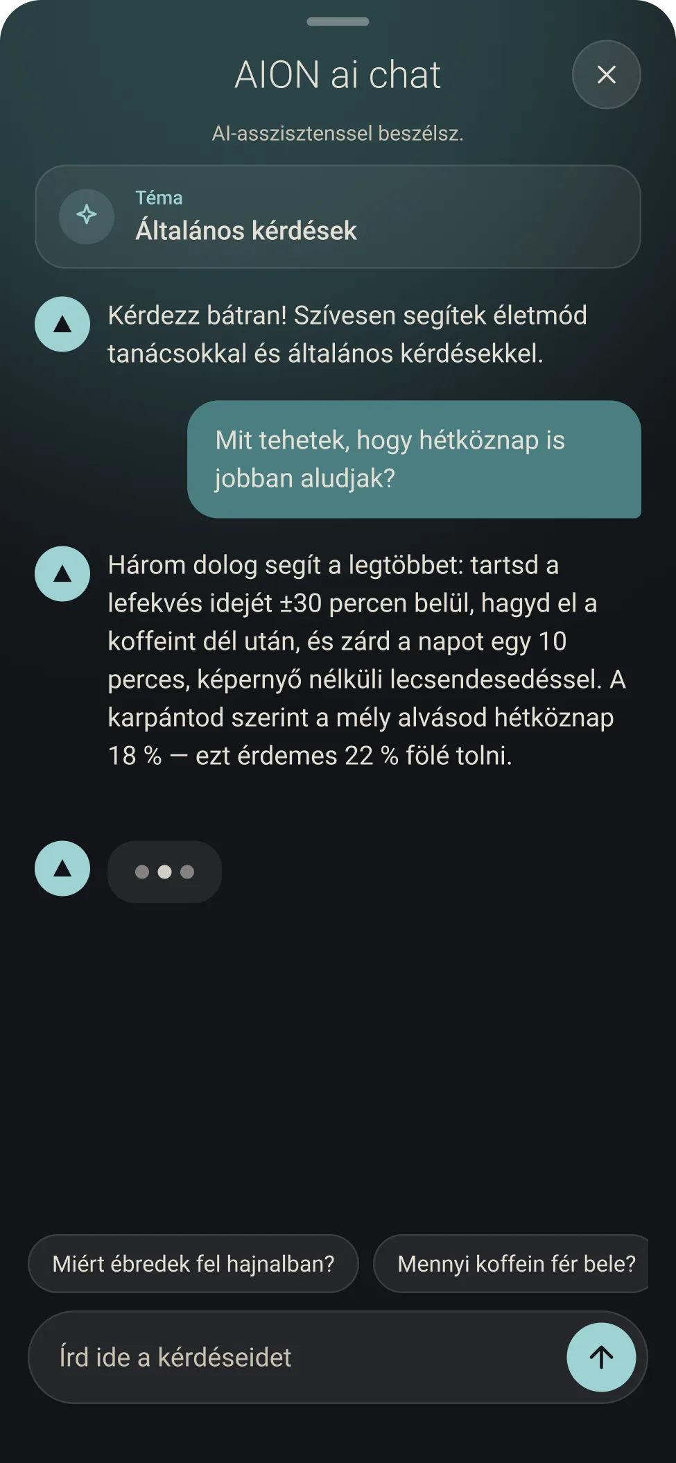 Beszélgetés az AION AI asszisztenssel az alkalmazásban