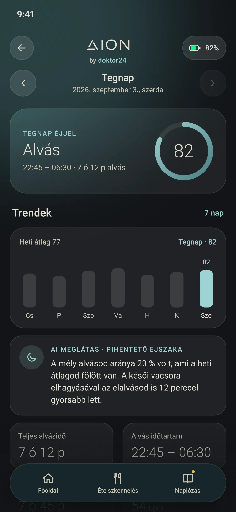 Az AION alkalmazás alvás-képernyője